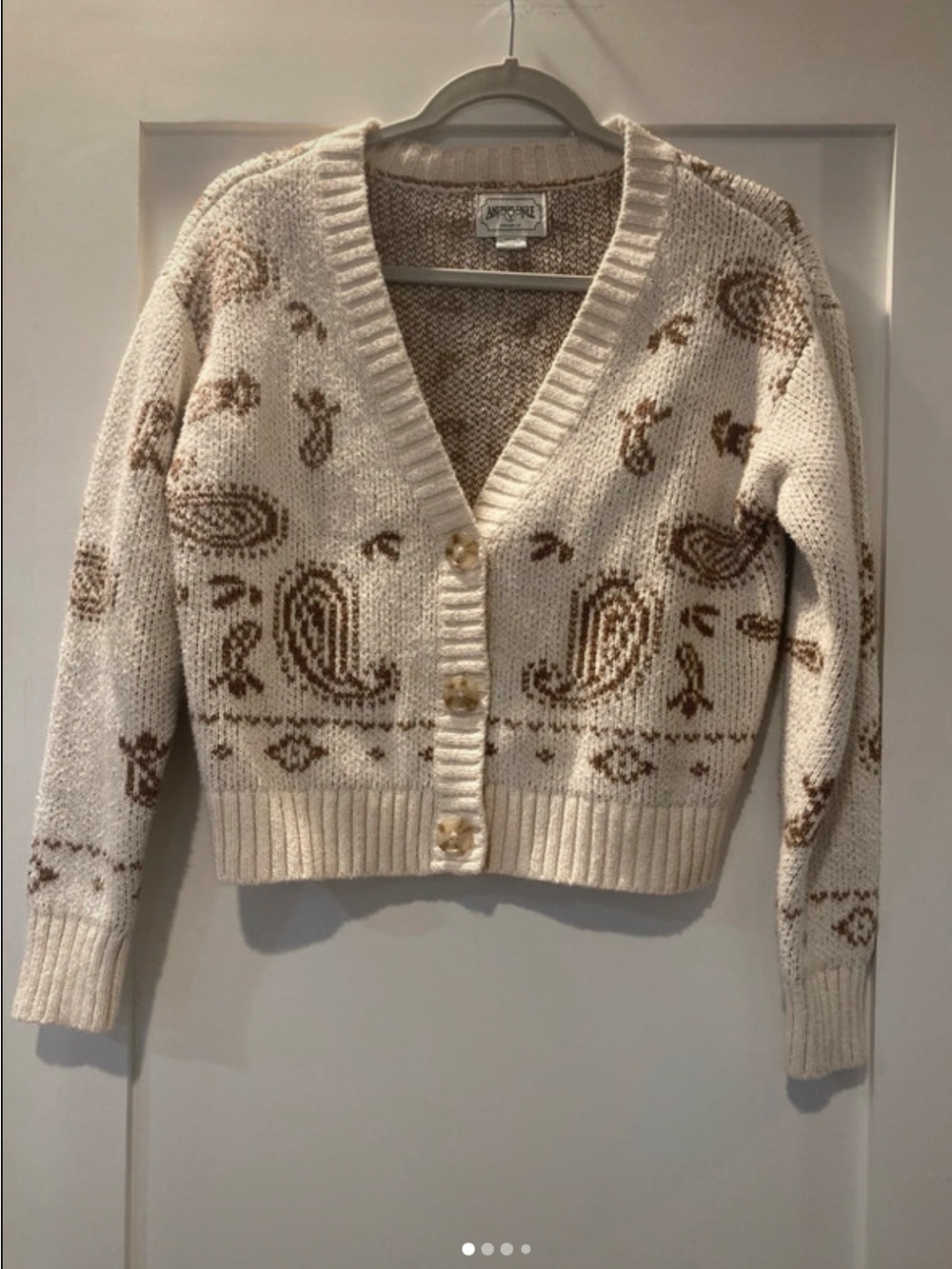 American Eagle Paisley Bandana Cropped Cardigan Cream Brown Size S